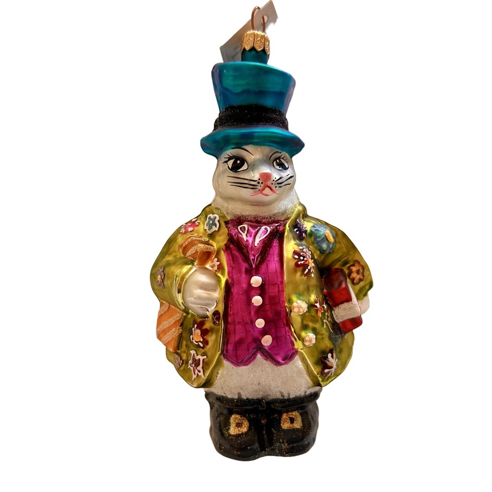Christopher Radko Hopper B Topper Christmas Vibrant Rabbit Ornament with Top Hat
